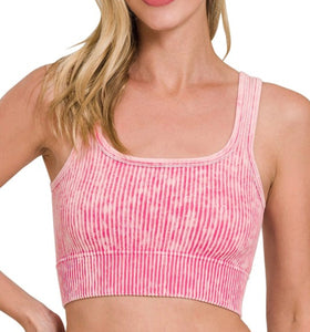 2 Way Neckline Ribbed Tank Top - Ash Pink