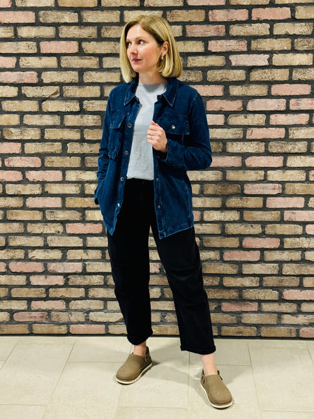 Cotton Blend Mineral Wash Shacket - Denim