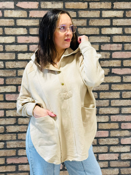 Oversized Mixed Media Jacket - Oat