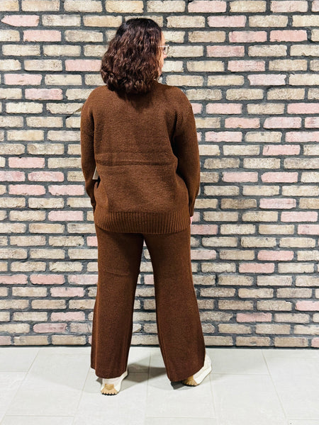 Turtleneck Sweater and Pants Set - Brown