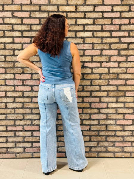 Side Slits Washed Vest Top - Dark Denim