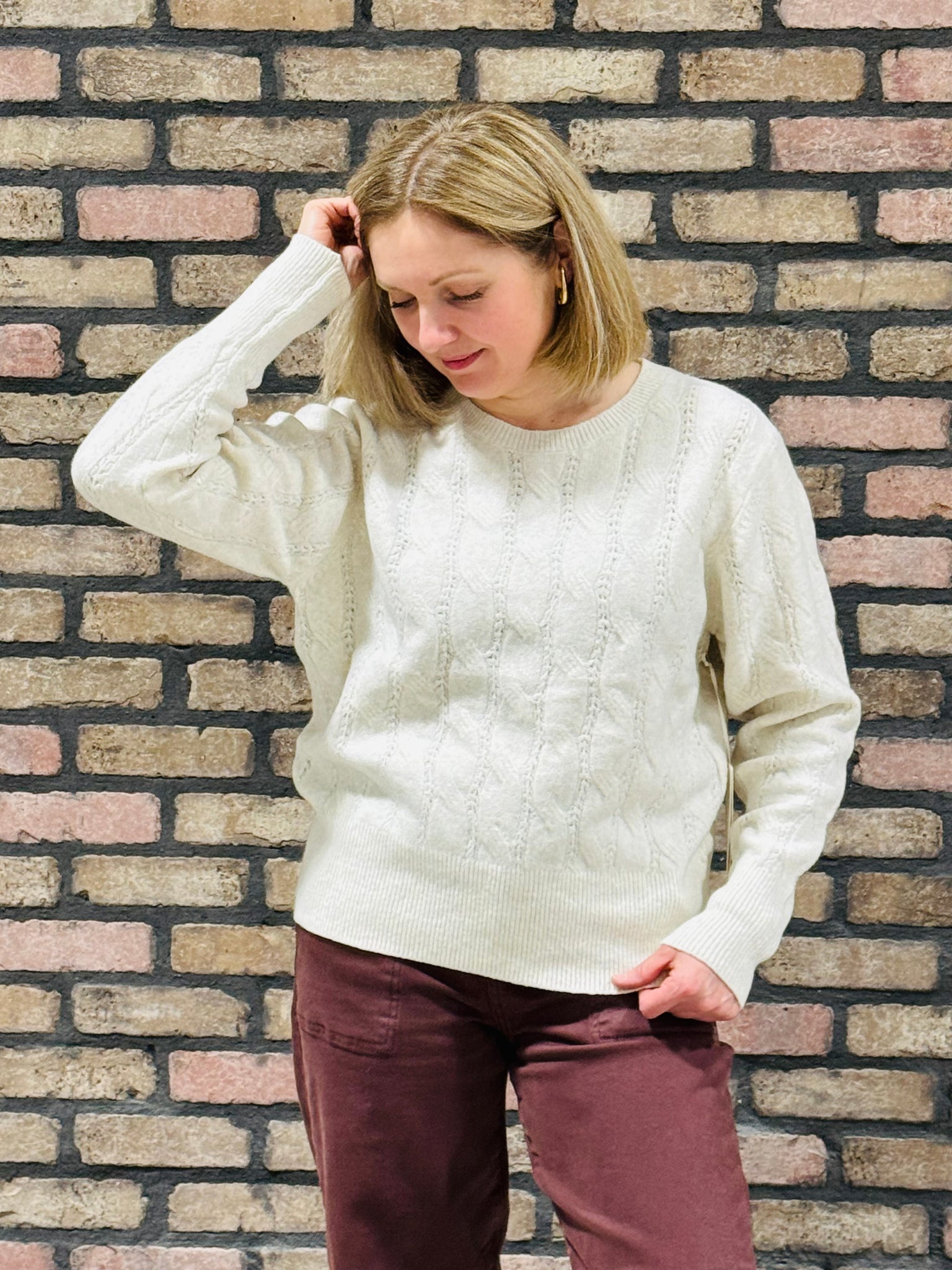 Textured Cable Sweater - Ivory