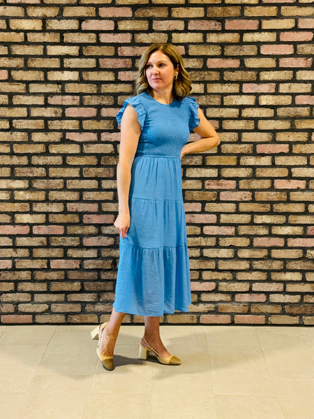 Smocked Tiered Dress - Cornflower Blue