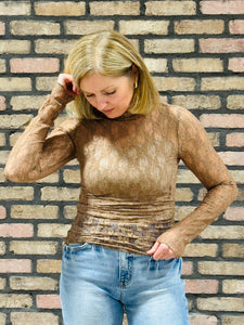 Fitted Sheer Mesh Top - Mocha