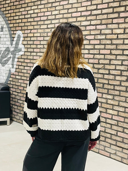 Striped Crewneck Sweater - Black