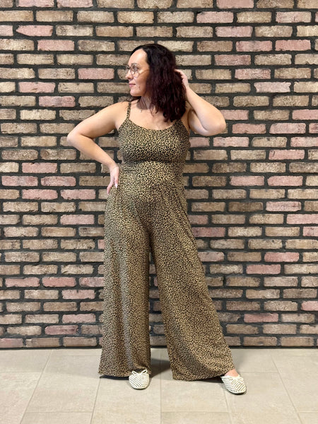Leopard Print Jumpsuit - Taupe/Black