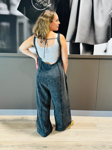 Double Gauze Overalls - Ash Black