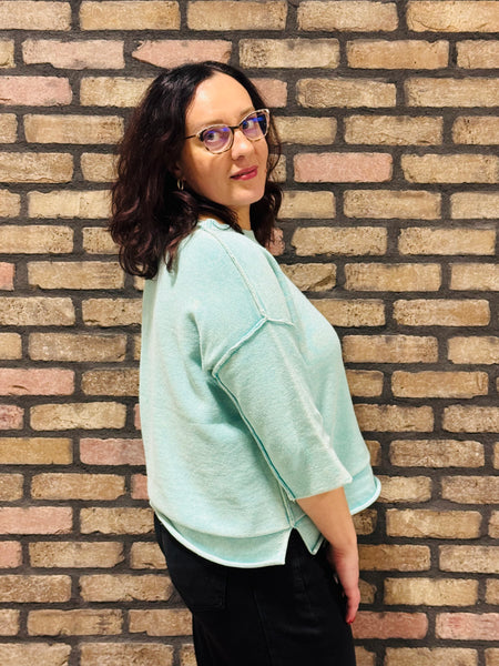 3/4 Sleeves Boxy Sweater - Mint