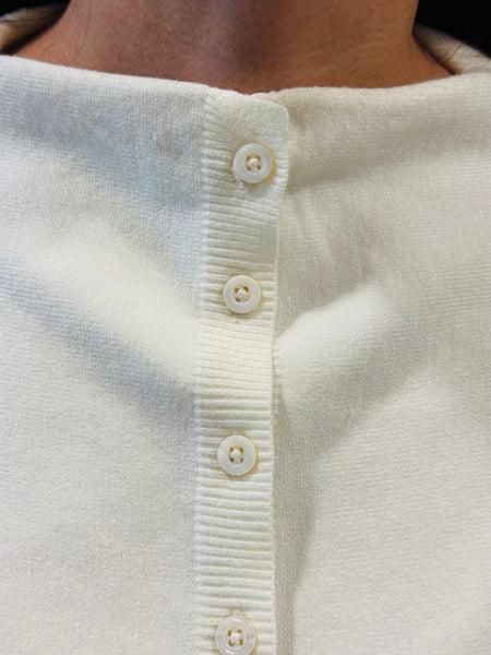 Boat Neck Cardigan Sweater - Cream