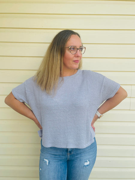 Drop Shoulder Jacquard Top - H Grey