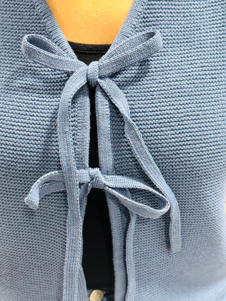 Tie Front Sweater Vest - Dusty Blue