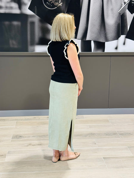 Denim Midi Skirt - Olive