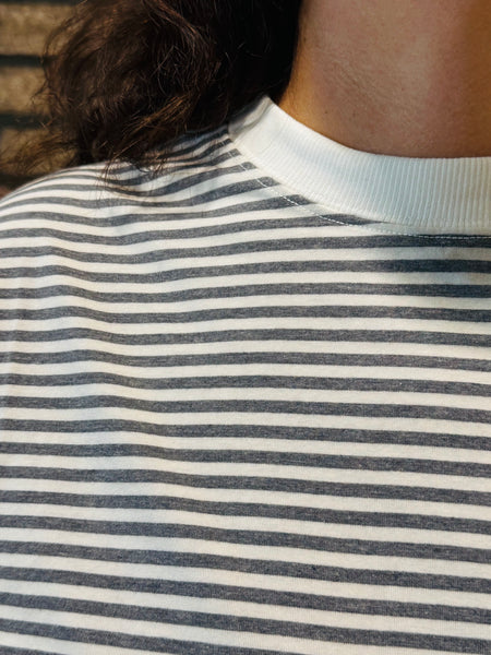 Striped Contrast Trim Top - Charcoal
