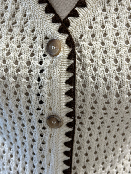 Contrast Crochet Knit Cardigan - Cream