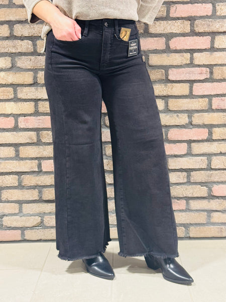 Tummy Control Palazzo Jeans - Black