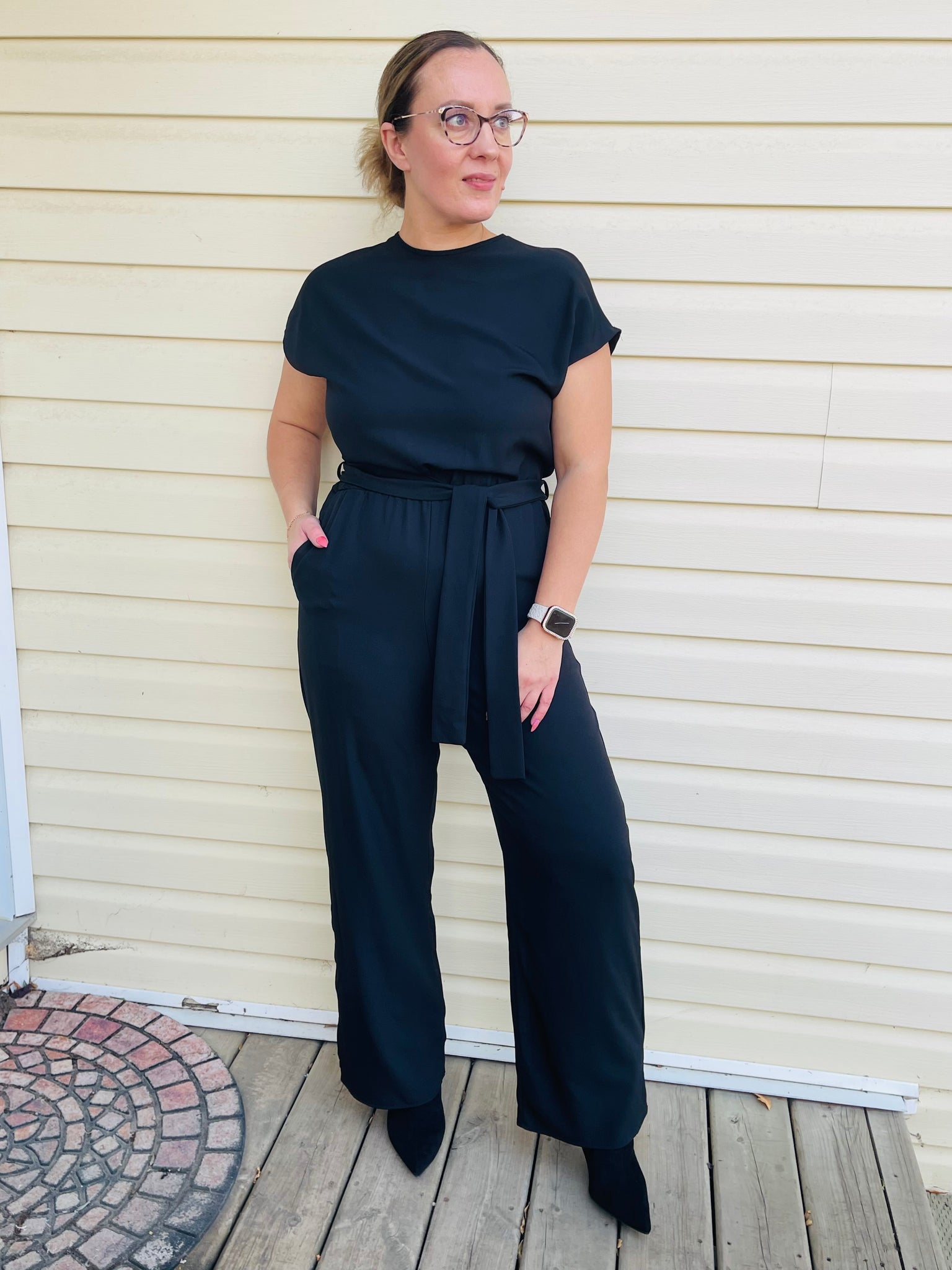 Cap Sleeves Jumpsuit - Black