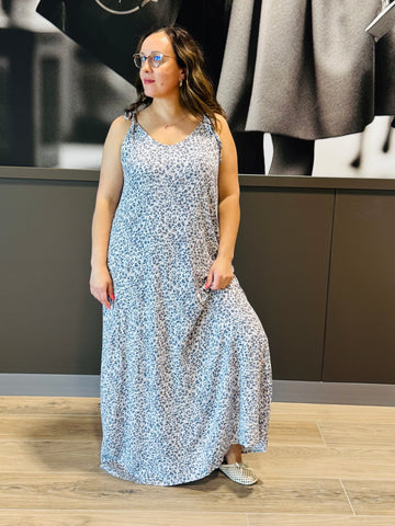 Leopard Print Maxi Dress - Silver/Charcoal