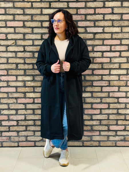 Fleece Hooded Coat - Black