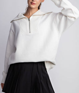 Ribbed Mock Neck Pullover - Ivory