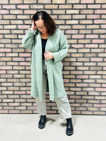 Long Open Duster Sweater - Sage Green