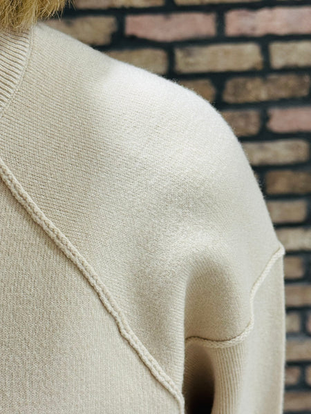 Mock Neck Exposed Seam Sweater - Sand Beige