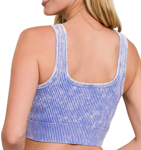 2 Way Neckline Ribbed Tank Top - LT Indigo