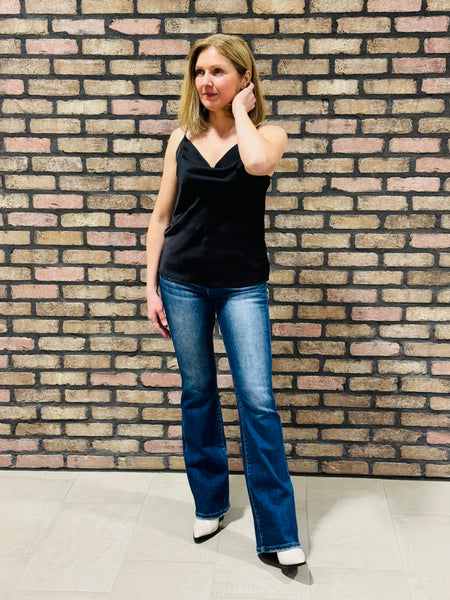 Textured Satin Cami Top - Black