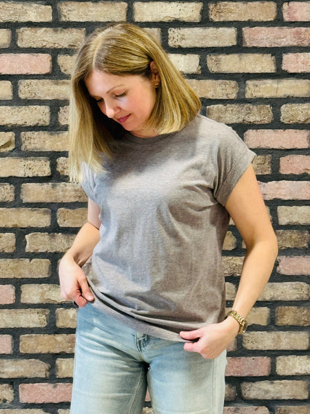 Folded Short Sleeves Tee - H Brown