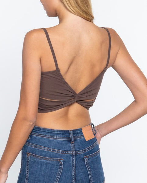 Twisted Back Cami Crop Top - Oyster Green