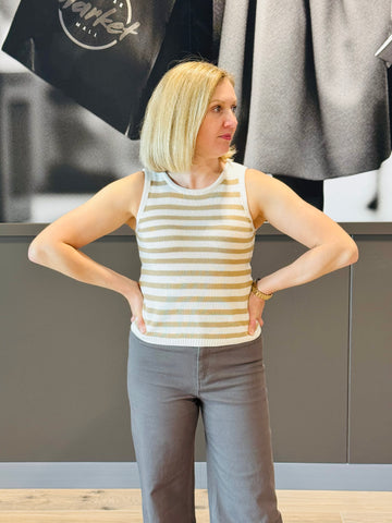 Striped Sweater Tank Top - Khaki