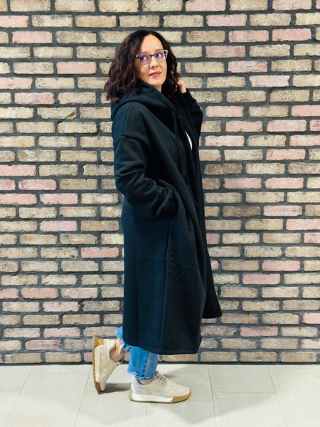 Fleece Hooded Coat - Black