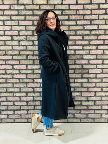 Fleece Hooded Coat - Black