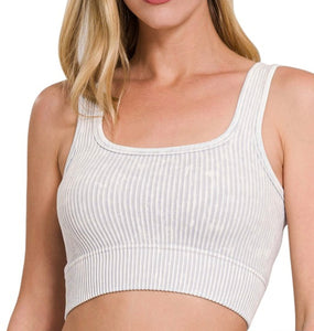 2 Way Neckline Ribbed Tank Top - LT Grey