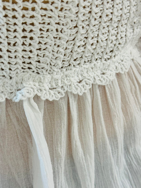 Crochet Tie Straps Peplum Top - White