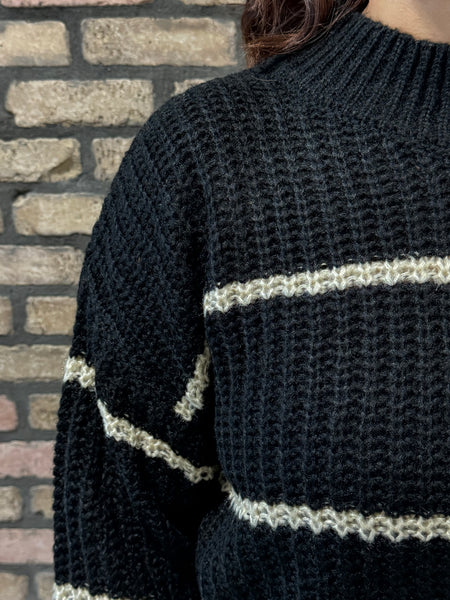 Oversized Striped Sweater - Black