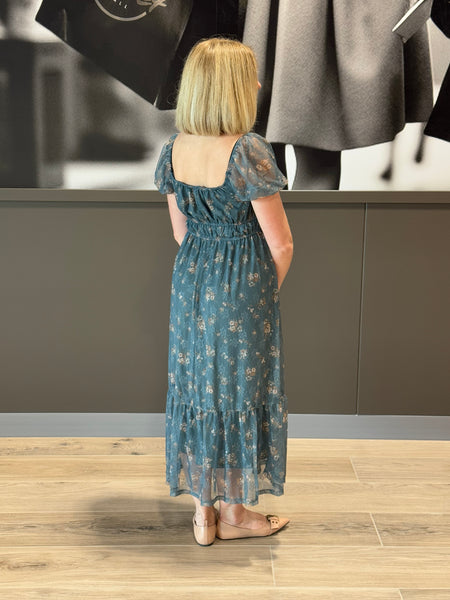 Sheer Floral Dress - Moss Green Multi