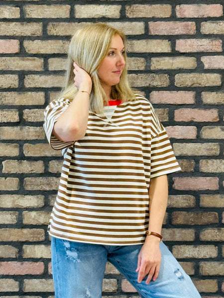 Striped Colorblock T-Shirt - Brown Multi