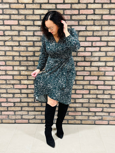 Surplice Floral Dress - Hunter Green