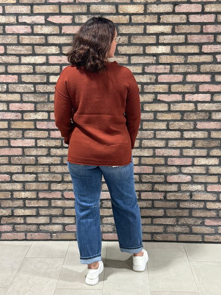 4 Buttons Henley Sweater - DK Rust