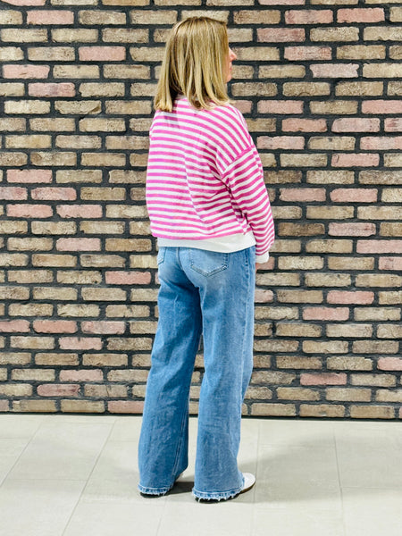 Textured Striped Pullover - Candy Pink