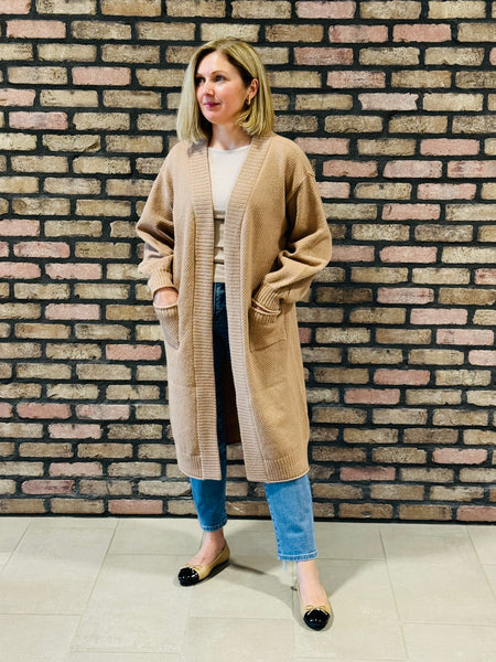 Textured Long Cardigan - Dark Taupe