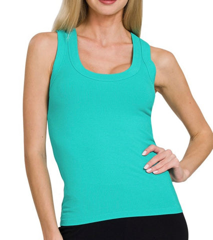 Ribbed Scoop Neck Tank Top - Turquoise