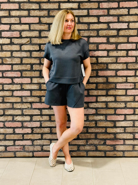 Luxe Sand Wash Tee and Shorts Set - Ash Grey