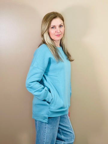 Hi-Low Sweatshirt with Pockets -  Dusty Teal