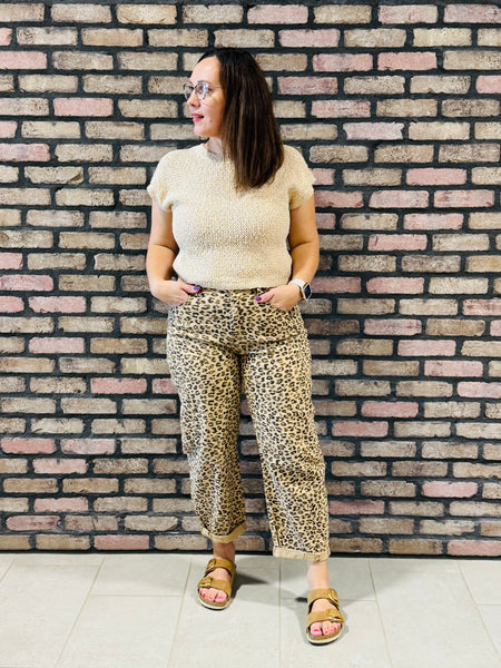 Leopard Barrel Jeans - Camel