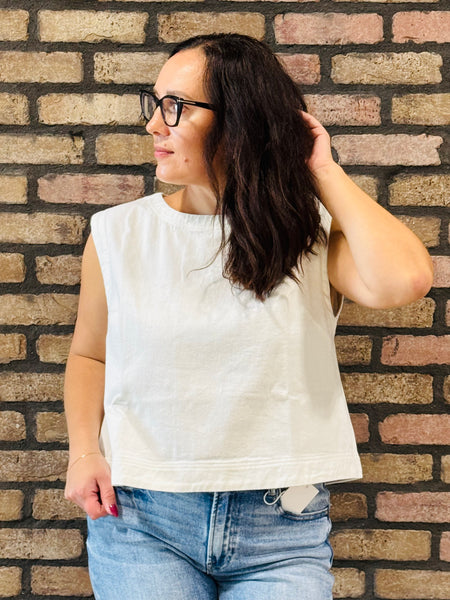 Sleeveless Denim Top - White