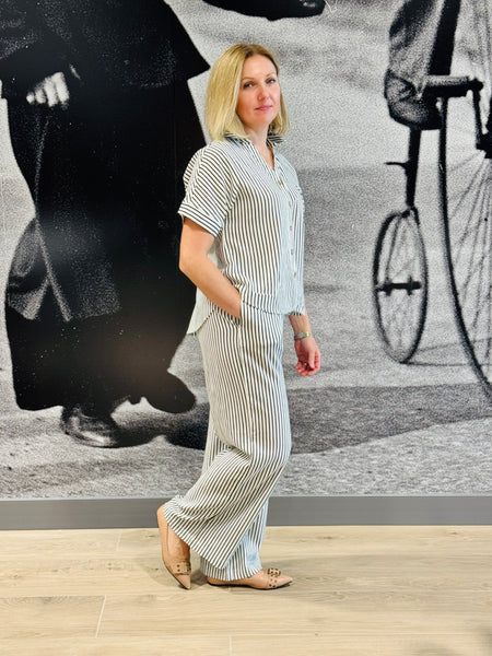Striped Linen Blend Pants - Ivory