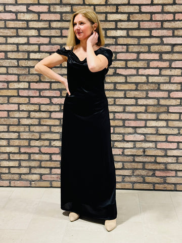 Cowl Neck Strap Maxi Dress - Black