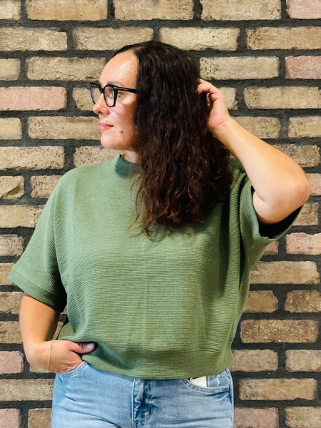 Double Knit Banded Bottom Top - Lt Olive