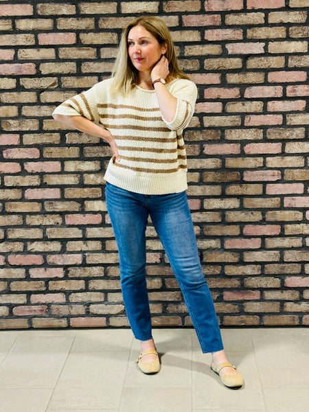 Textured Knit Half Sleeve Sweater - Mocha